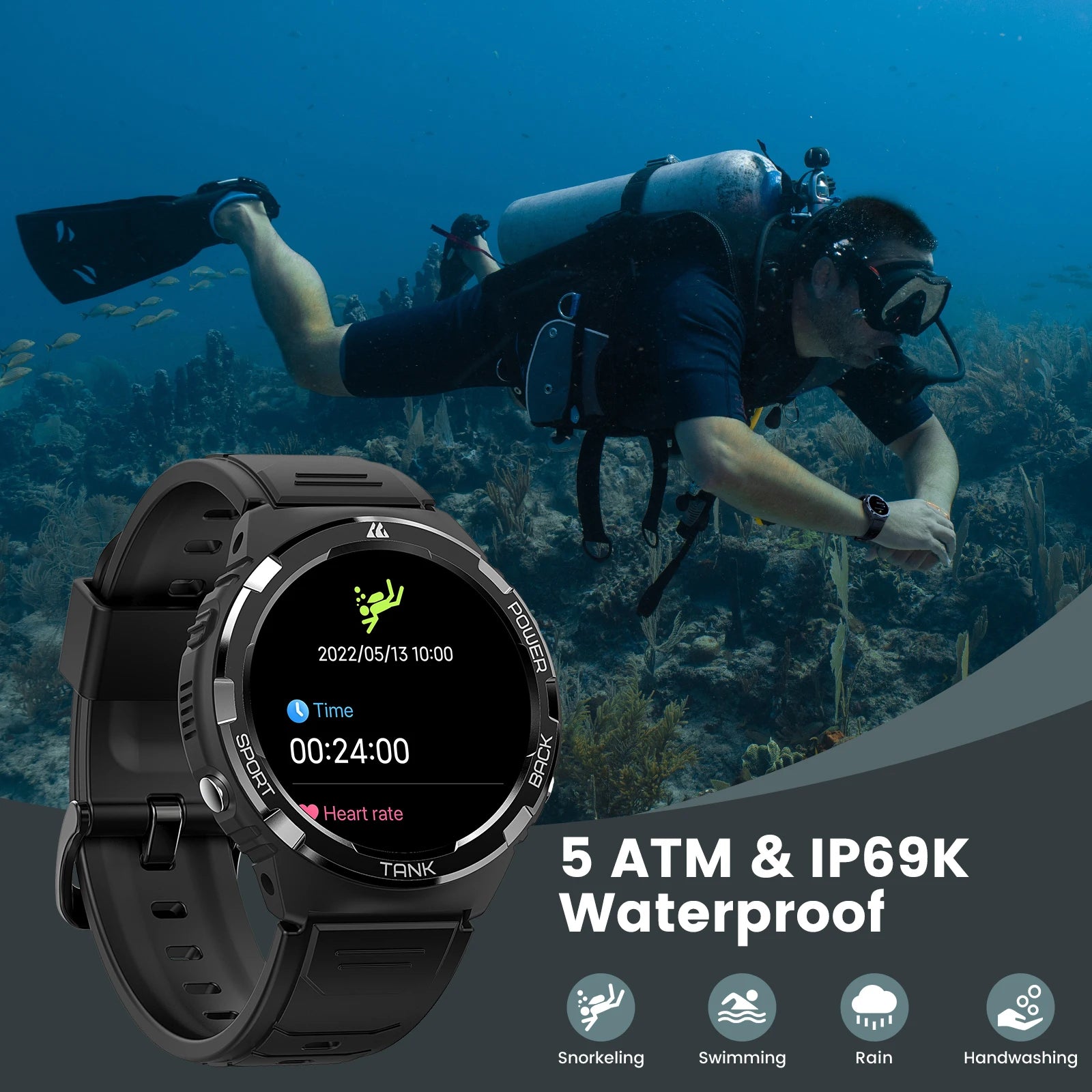 2025 Original  TANK S1 Military Smart Watch for Men Women AMOLED IP69K 5ATM Waterproof 60 Days Long Battery Bluetooth Call