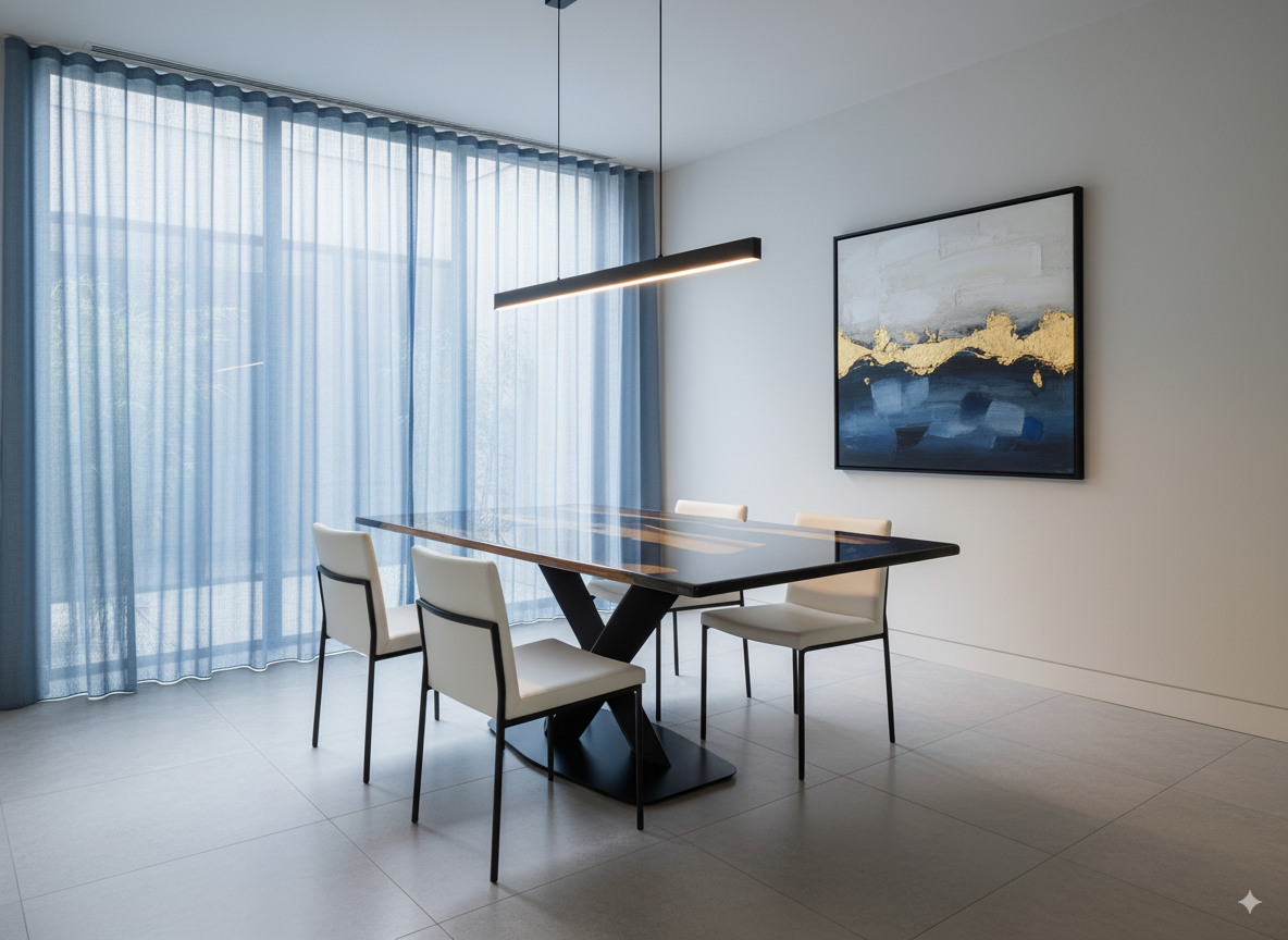 Ébano Dorado   Mesa con resina epoxi negra y madera natural de nogal