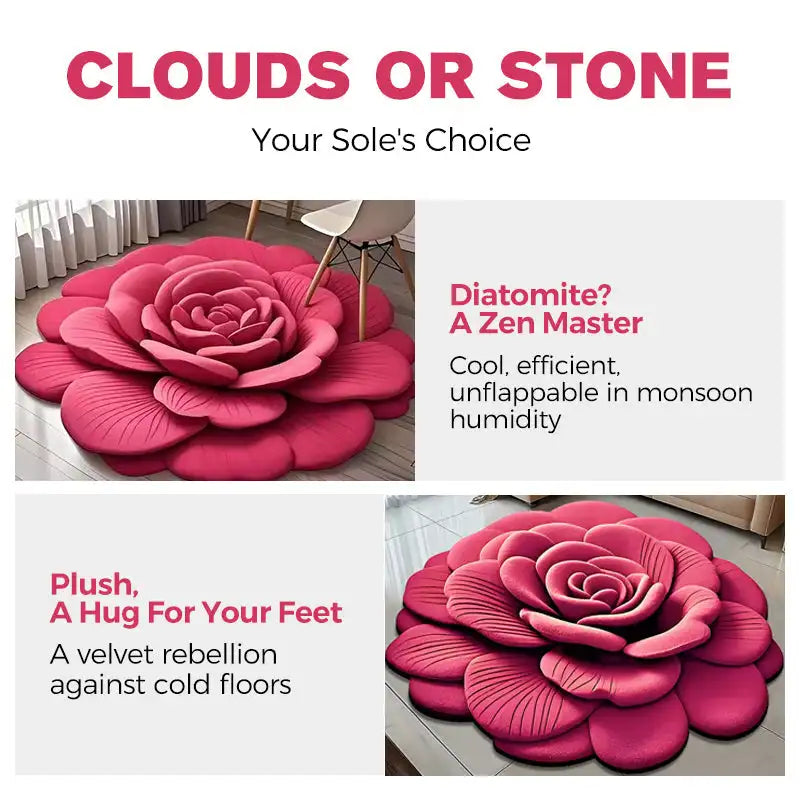 Alien Floral Plush & Diatomaceous Earth Floor Mat Bathroom Absorbent Anti-Slip 3D Fresh Flower Pattern Door Mats Dirt-Resistant