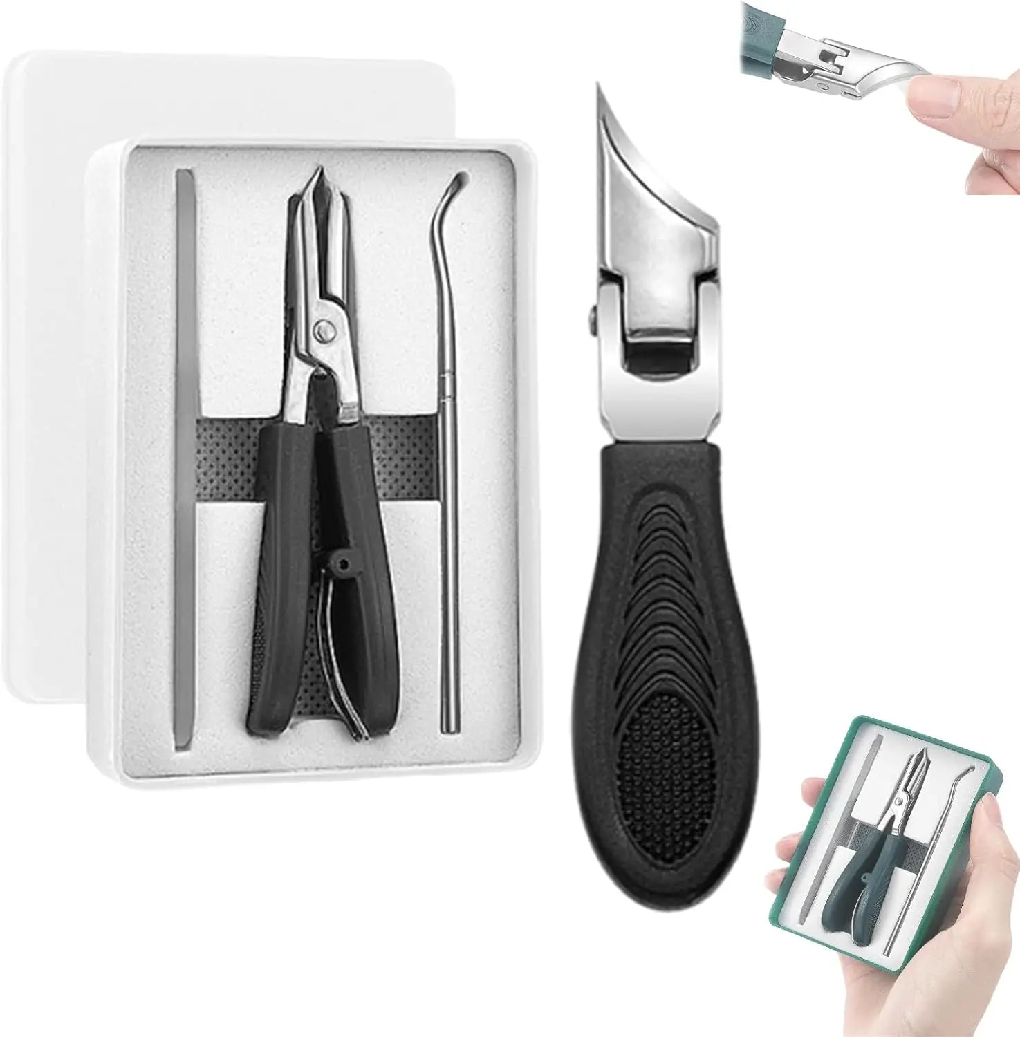 Eagle Beak Angled Nail Clippers 3-Piece Set Angled Head Large Nail Clippers Set for Thick Nails Seniors Ingrown Care
