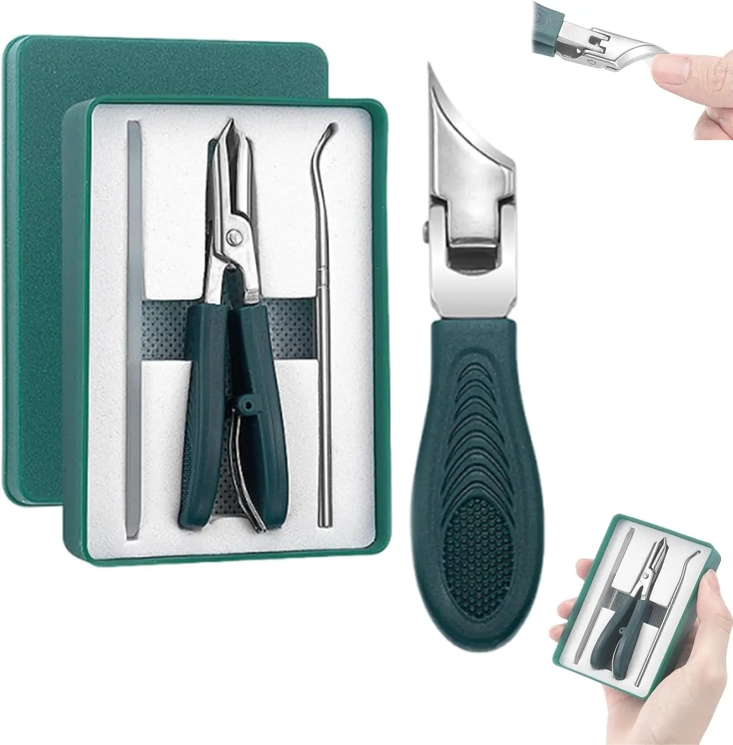 Eagle Beak Angled Nail Clippers 3-Piece Set Angled Head Large Nail Clippers Set for Thick Nails Seniors Ingrown Care
