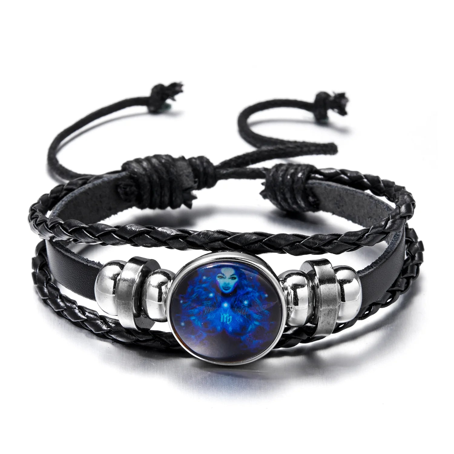 Luminous 12 Zodiac Constellation Sign Braided Couples Leather Bracelet for Men Black Rope Charm Party Grow in the Dark Jewelry