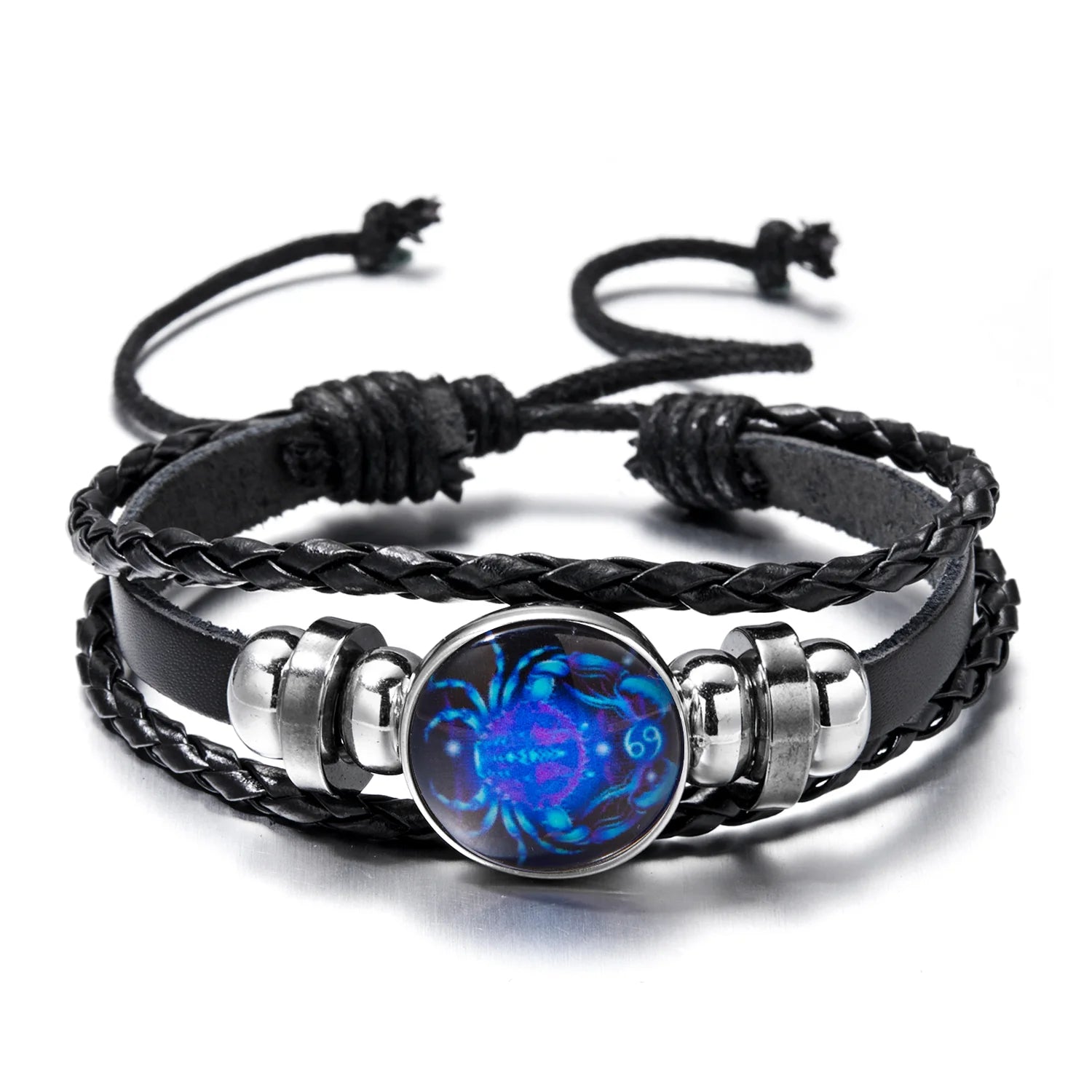 Luminous 12 Zodiac Constellation Sign Braided Couples Leather Bracelet for Men Black Rope Charm Party Grow in the Dark Jewelry