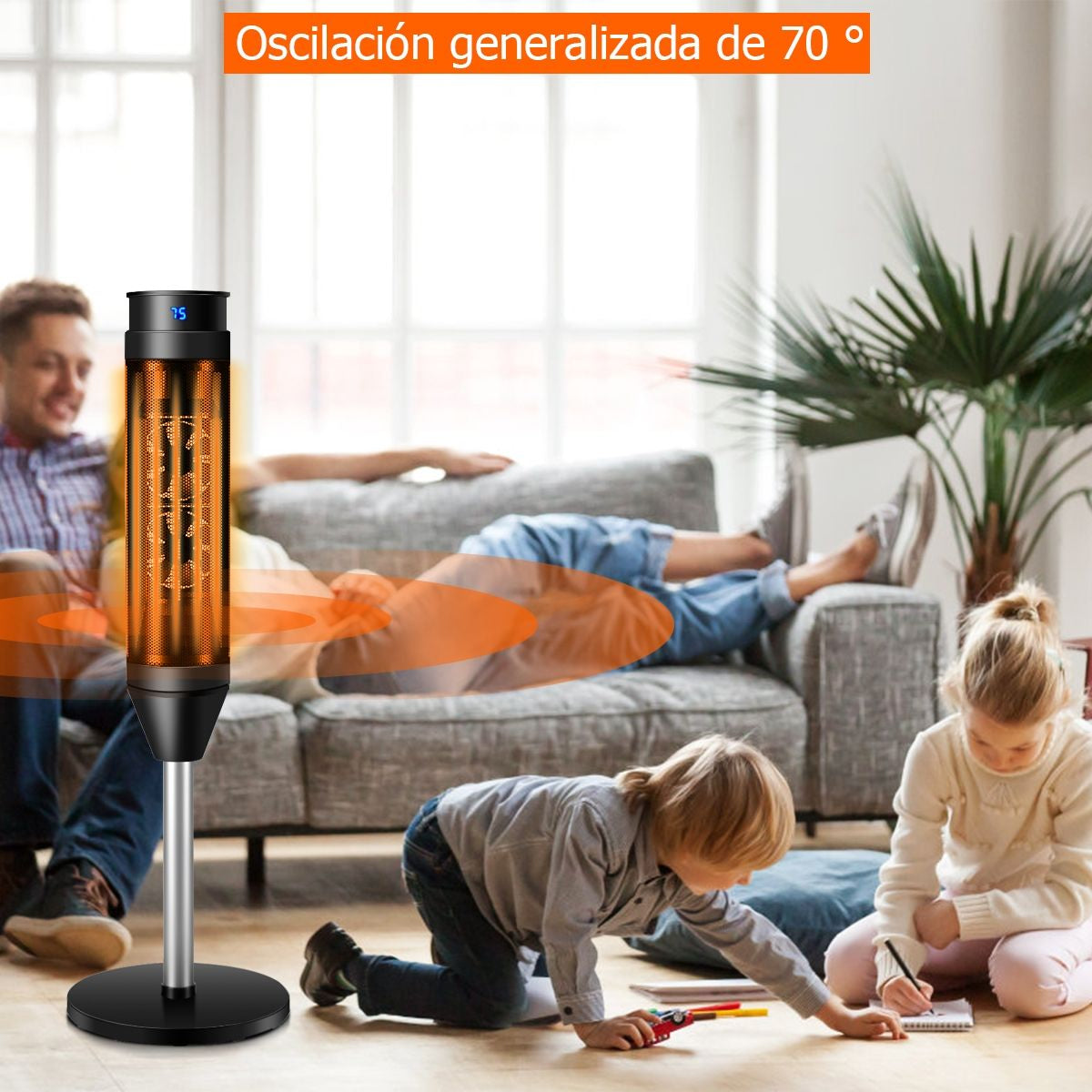 Calefactor De Torre De Cerámica Con Mando Termostato Regulable Y Temporizador Para Casa Y Oficina 28 X 28 X 86 Cm