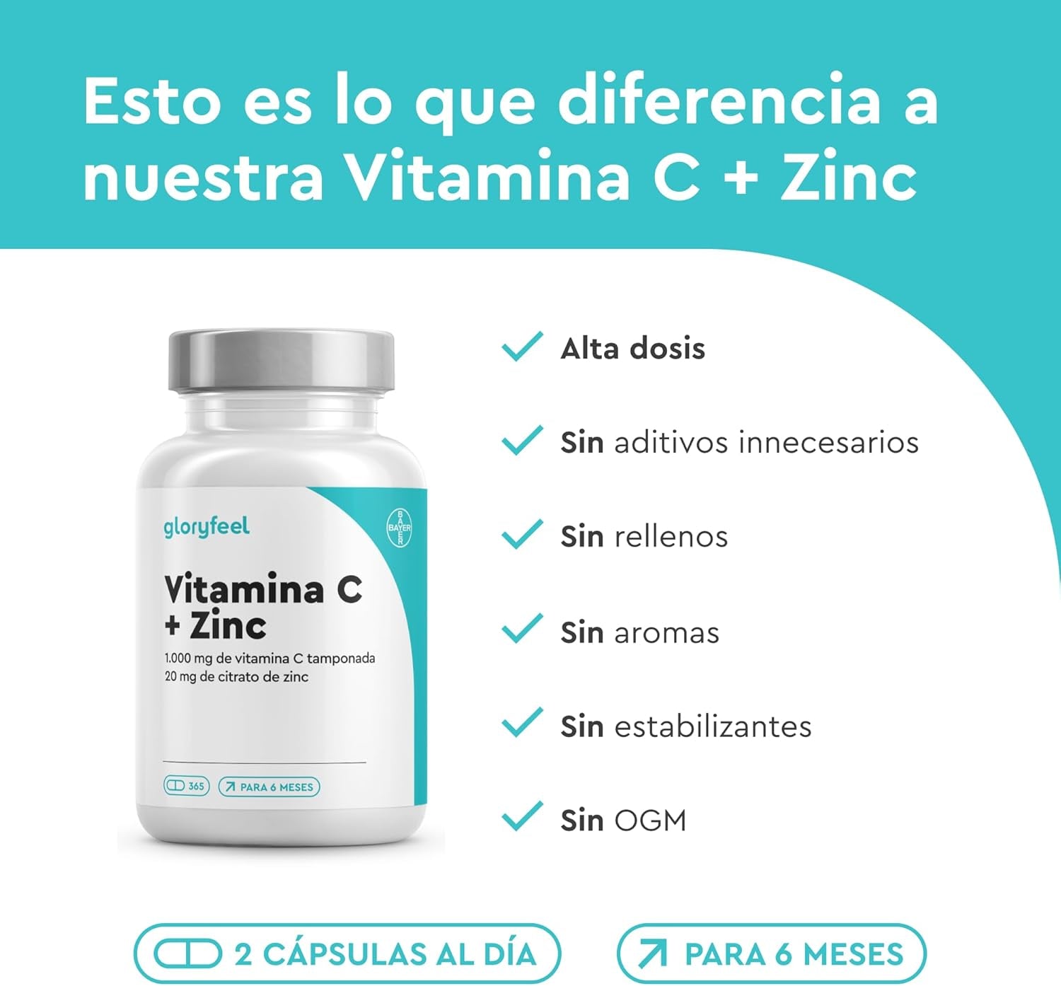 Vitamina C + Zinc - 365 Cápsulas - 1000Mg Vitamina C + 20Mg Zinc - Apoya El Sistema Inmunológico Y Reducen La Fatiga - Vitamina C Tamponada Con Protección Gástrica Y Ph Neutro - 100% Vegano