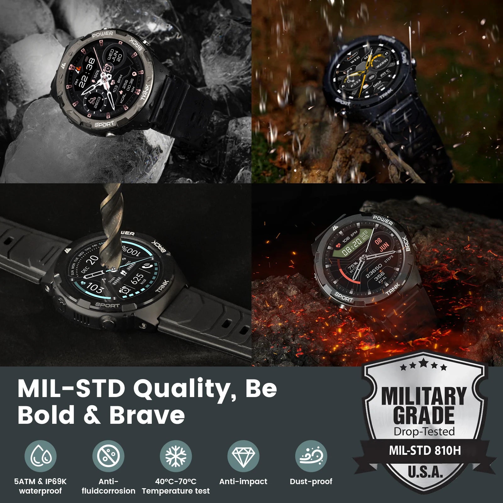 2025 Original  TANK S1 Military Smart Watch for Men Women AMOLED IP69K 5ATM Waterproof 60 Days Long Battery Bluetooth Call