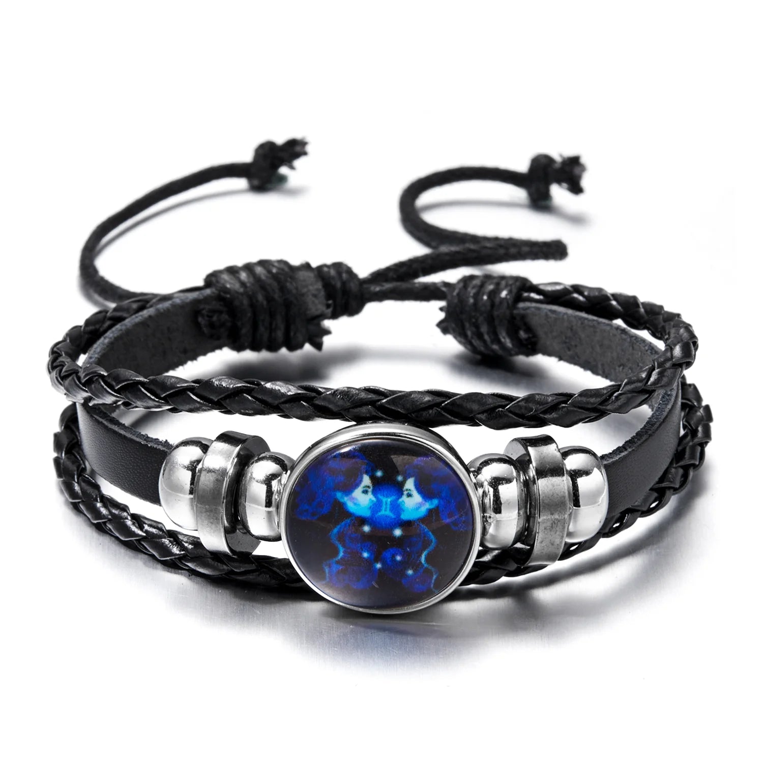 Luminous 12 Zodiac Constellation Sign Braided Couples Leather Bracelet for Men Black Rope Charm Party Grow in the Dark Jewelry