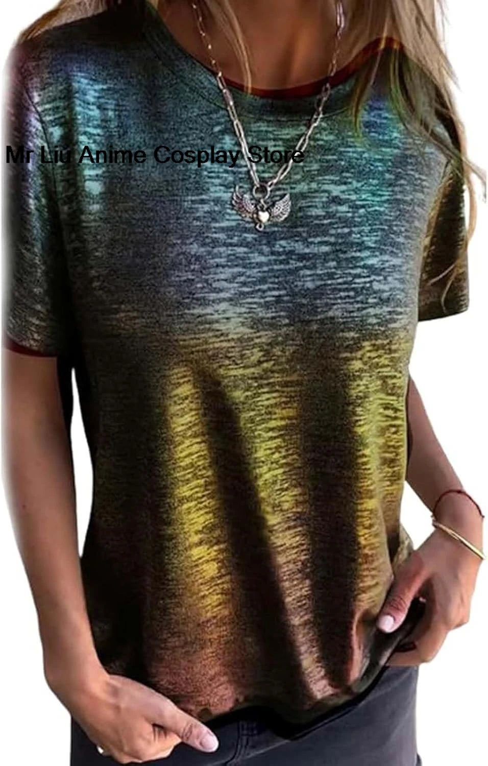 Gold Foil Short-Sleeved T-Shirt, Gold Foil Short-Sleeved, Comfortable and Breathable for Women'S