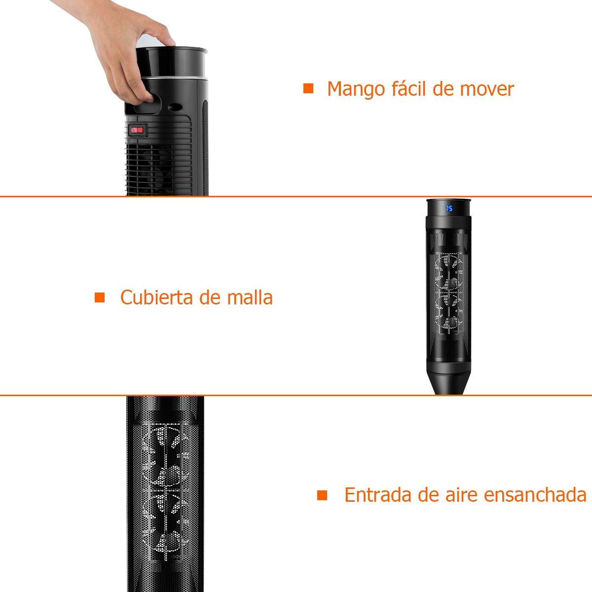 Calefactor De Torre De Cerámica Con Mando Termostato Regulable Y Temporizador Para Casa Y Oficina 28 X 28 X 86 Cm