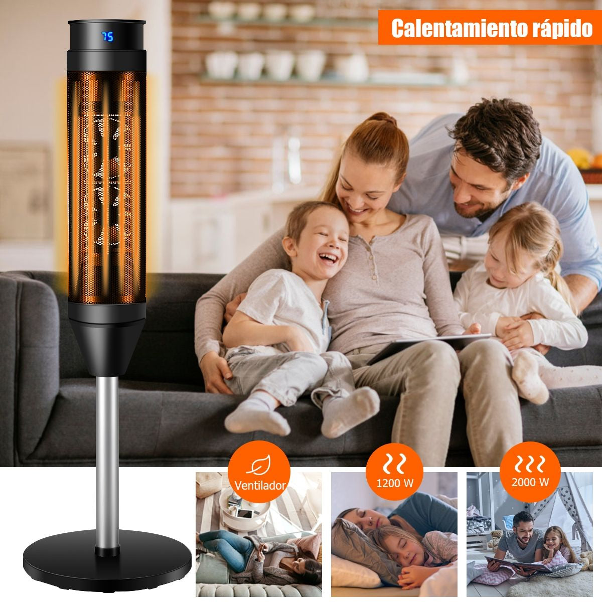Calefactor De Torre De Cerámica Con Mando Termostato Regulable Y Temporizador Para Casa Y Oficina 28 X 28 X 86 Cm