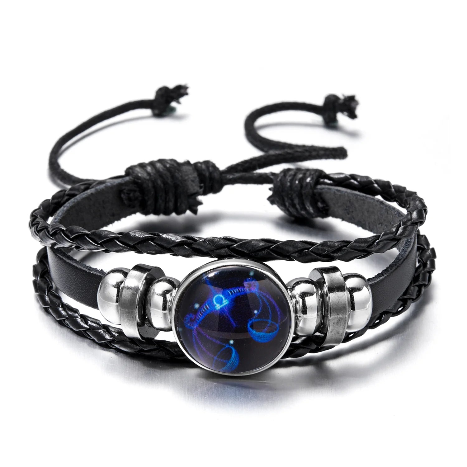 Luminous 12 Zodiac Constellation Sign Braided Couples Leather Bracelet for Men Black Rope Charm Party Grow in the Dark Jewelry