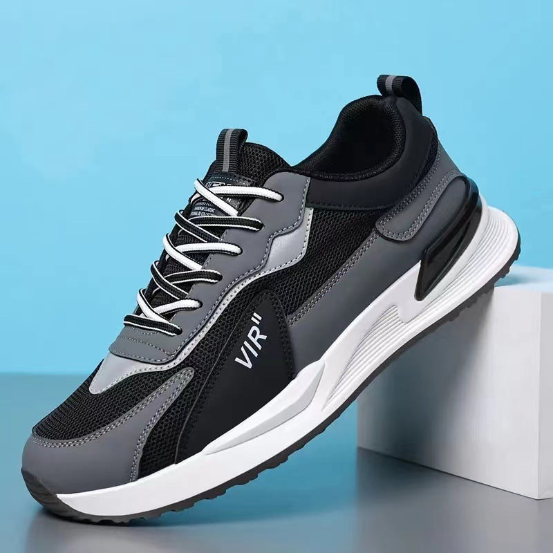 Men'S Color Block Mesh Shoes Fashion Casual Lace-Up Sneakers Outdoor Breathable Running Sports Shoes