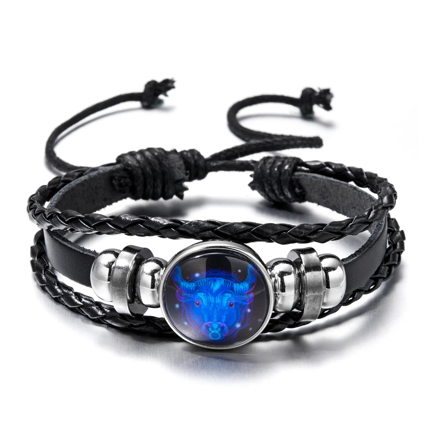 Luminous 12 Zodiac Constellation Sign Braided Couples Leather Bracelet for Men Black Rope Charm Party Grow in the Dark Jewelry