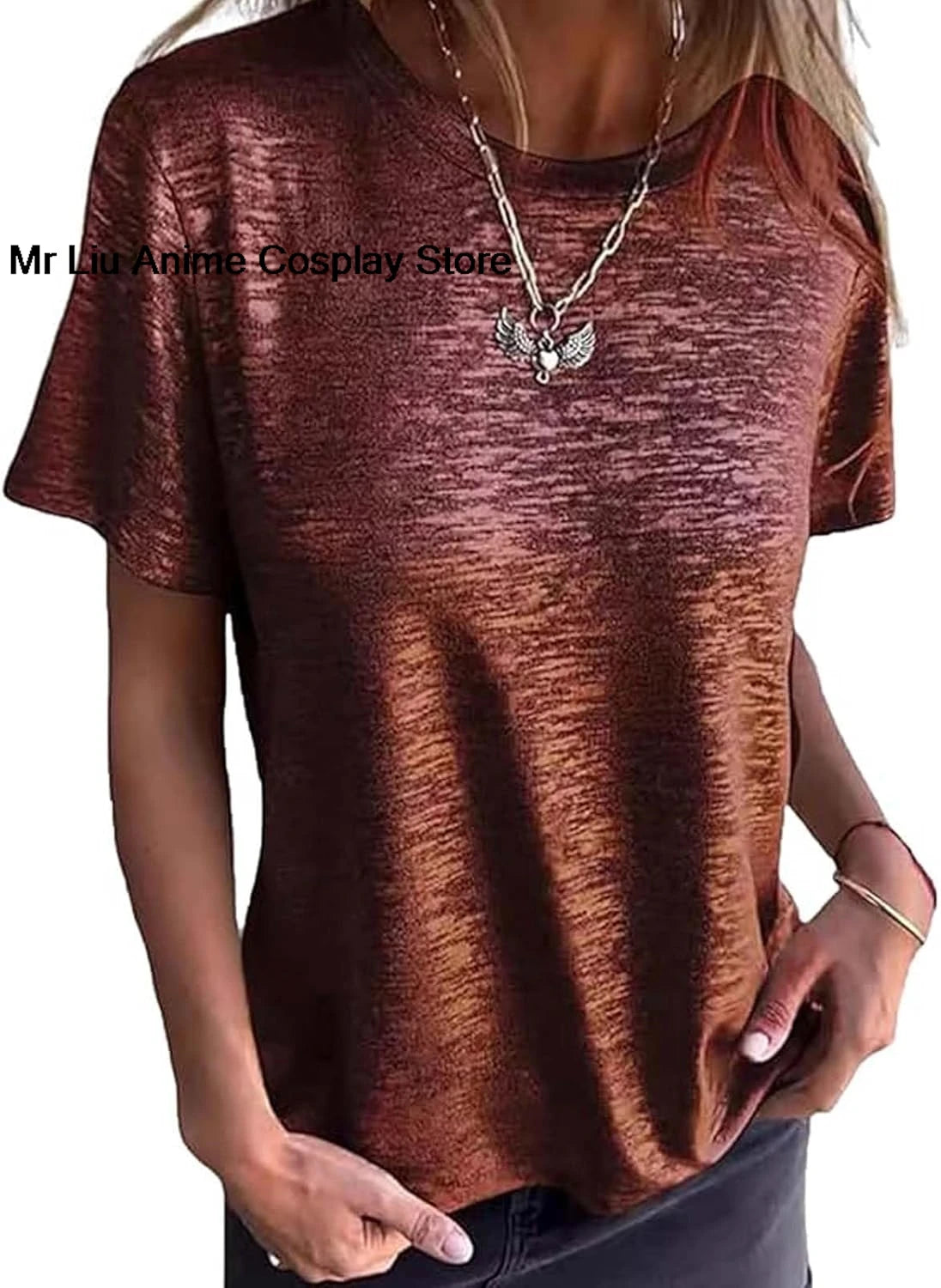 Gold Foil Short-Sleeved T-Shirt, Gold Foil Short-Sleeved, Comfortable and Breathable for Women'S
