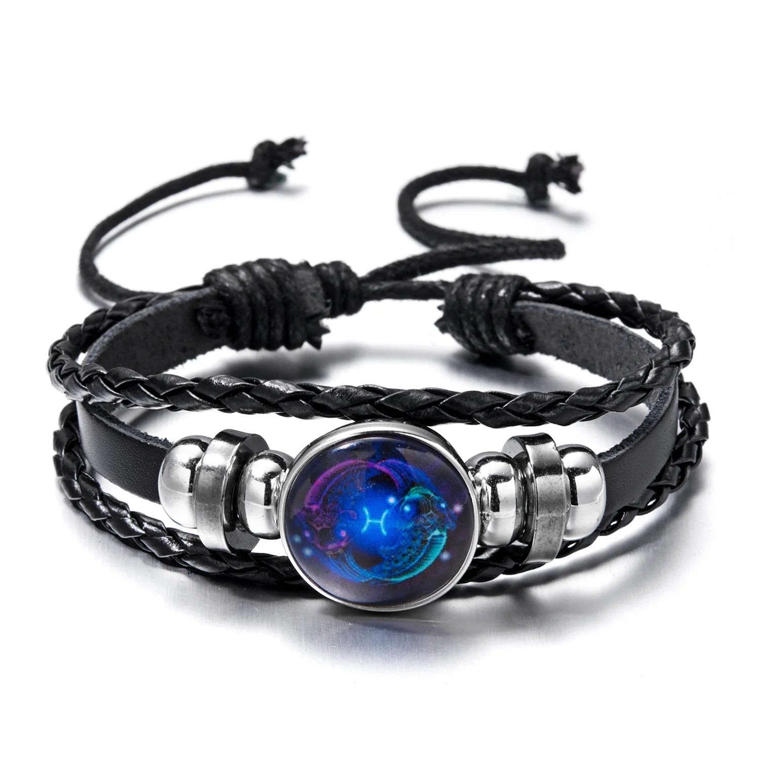Luminous 12 Zodiac Constellation Sign Braided Couples Leather Bracelet for Men Black Rope Charm Party Grow in the Dark Jewelry