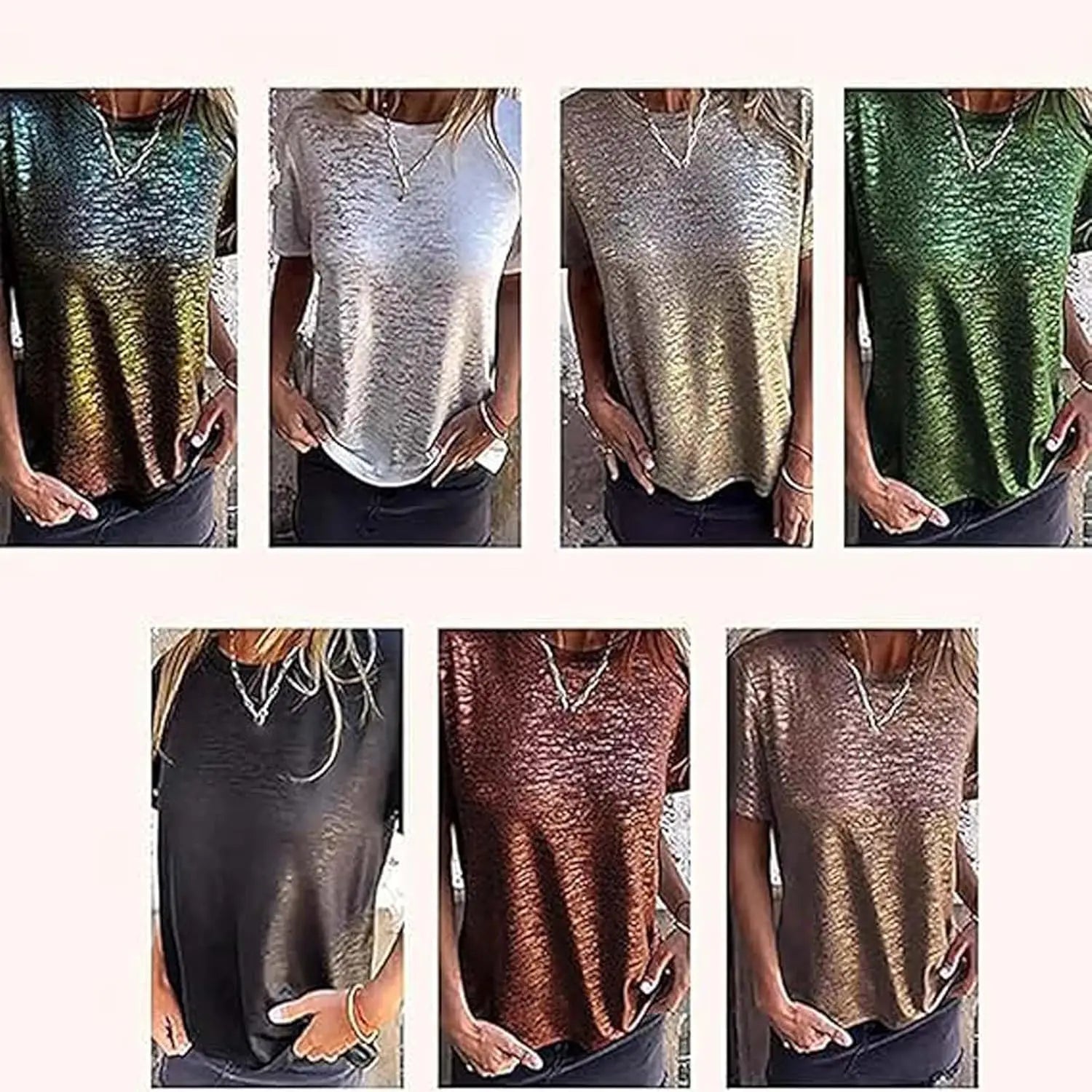 Gold Foil Short-Sleeved T-Shirt, Gold Foil Short-Sleeved, Comfortable and Breathable for Women'S