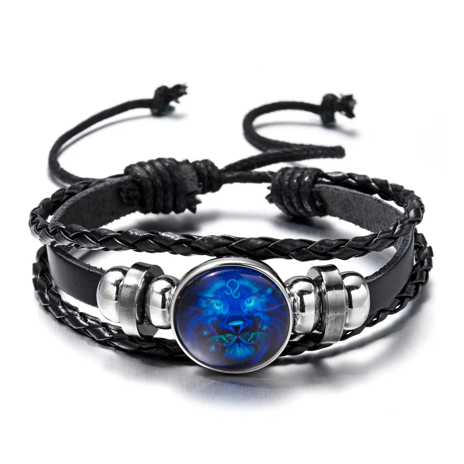 Luminous 12 Zodiac Constellation Sign Braided Couples Leather Bracelet for Men Black Rope Charm Party Grow in the Dark Jewelry