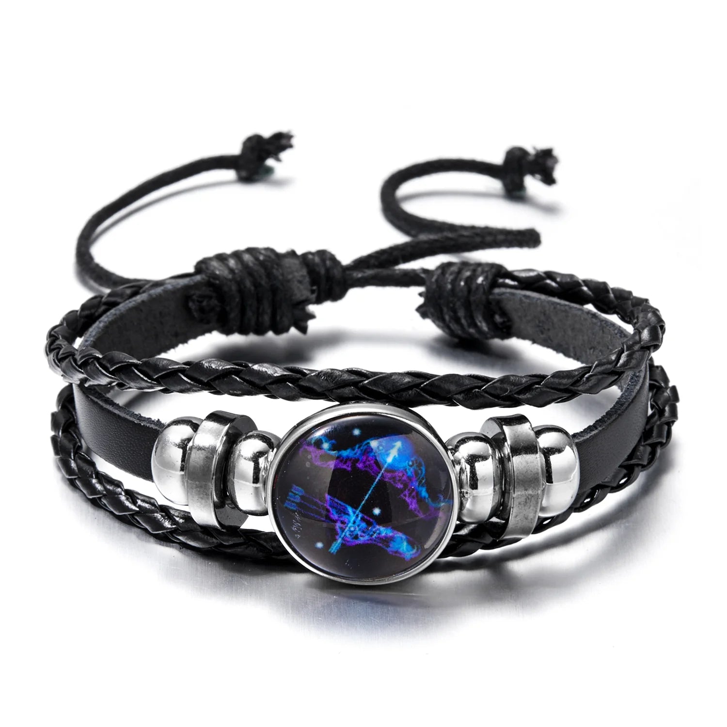 Luminous 12 Zodiac Constellation Sign Braided Couples Leather Bracelet for Men Black Rope Charm Party Grow in the Dark Jewelry