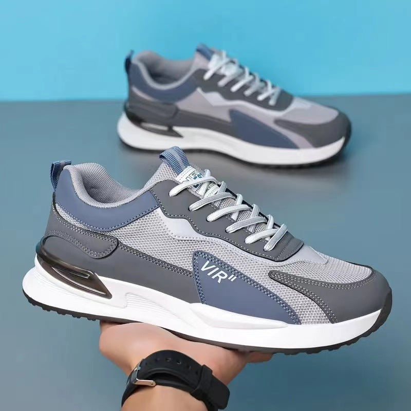 Men'S Color Block Mesh Shoes Fashion Casual Lace-Up Sneakers Outdoor Breathable Running Sports Shoes